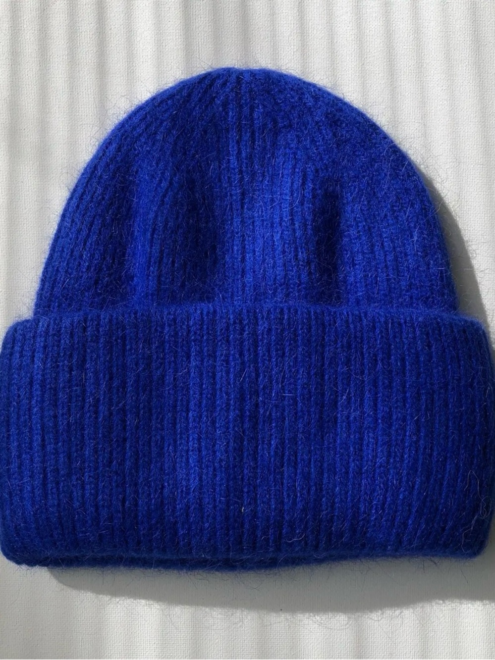 Royal Angora cobalt Blue Knit Beanie toque crystal brights cozy wool hat